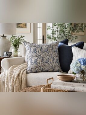 Pottery Barn Amala Kalimkari Print Linen Cotton Pillow Cover